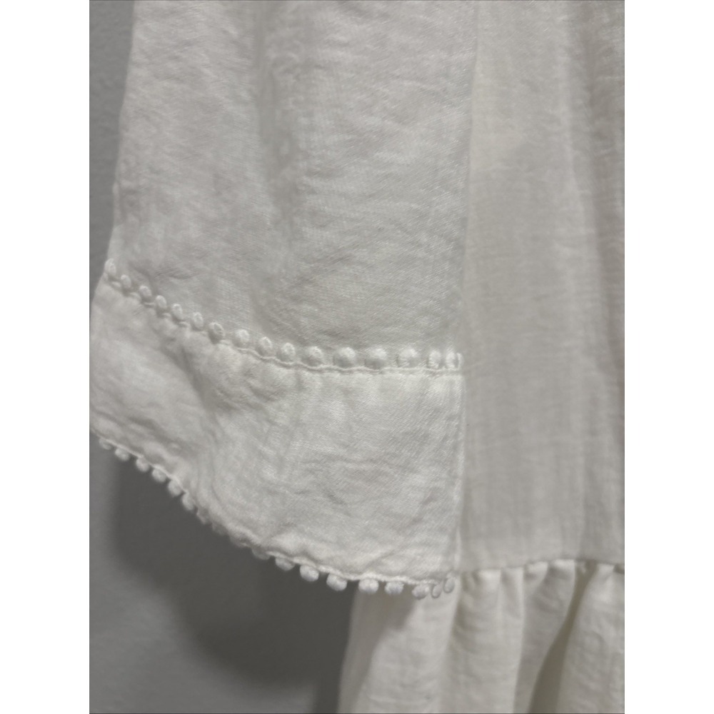 Sabina Musayev White Pom-Pom Crochet Trim Ruffle Tiered Mini Dress V-Neck Size L - Picture 6 of 16